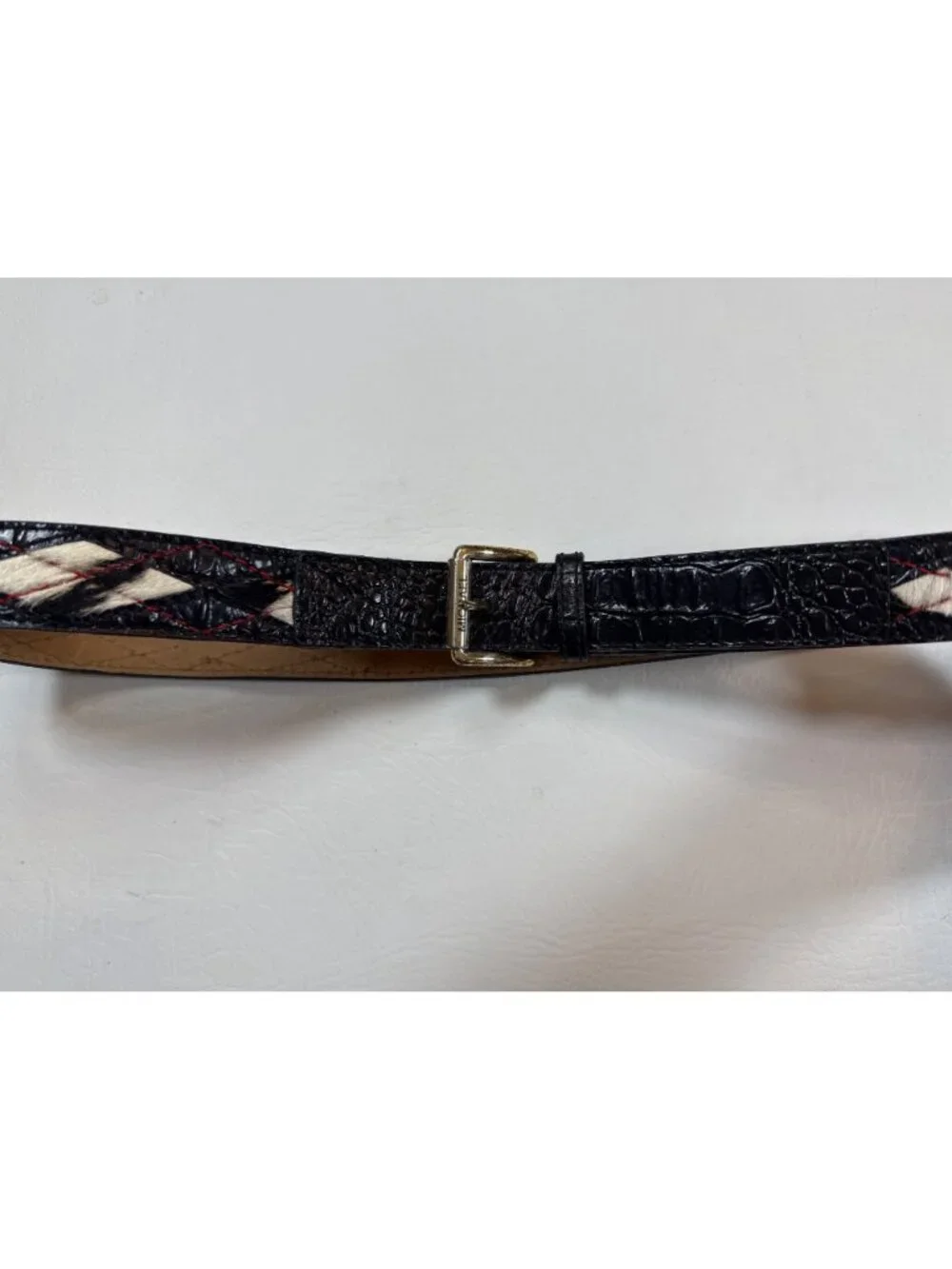 Michael Kors vintage Genuine Leather Black Belt womens Medium W/Faux Hair Design